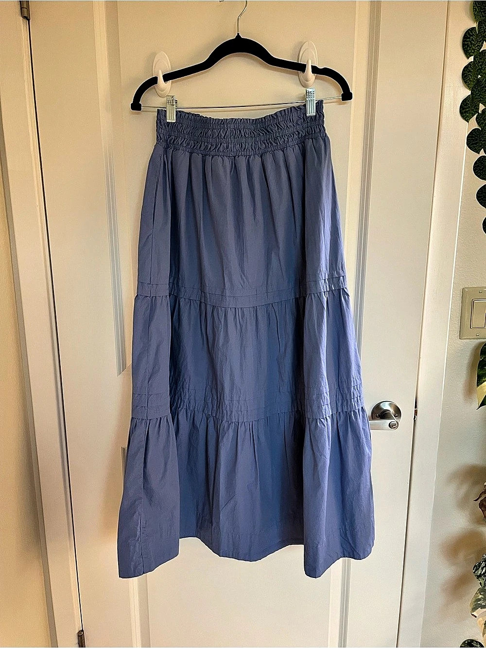 Quince 100% Organic Cotton Poplin Tiered Maxi Skirt Blue Medium